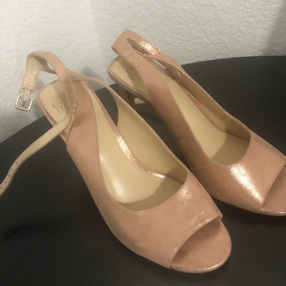 Metal papaya leather peep shoes